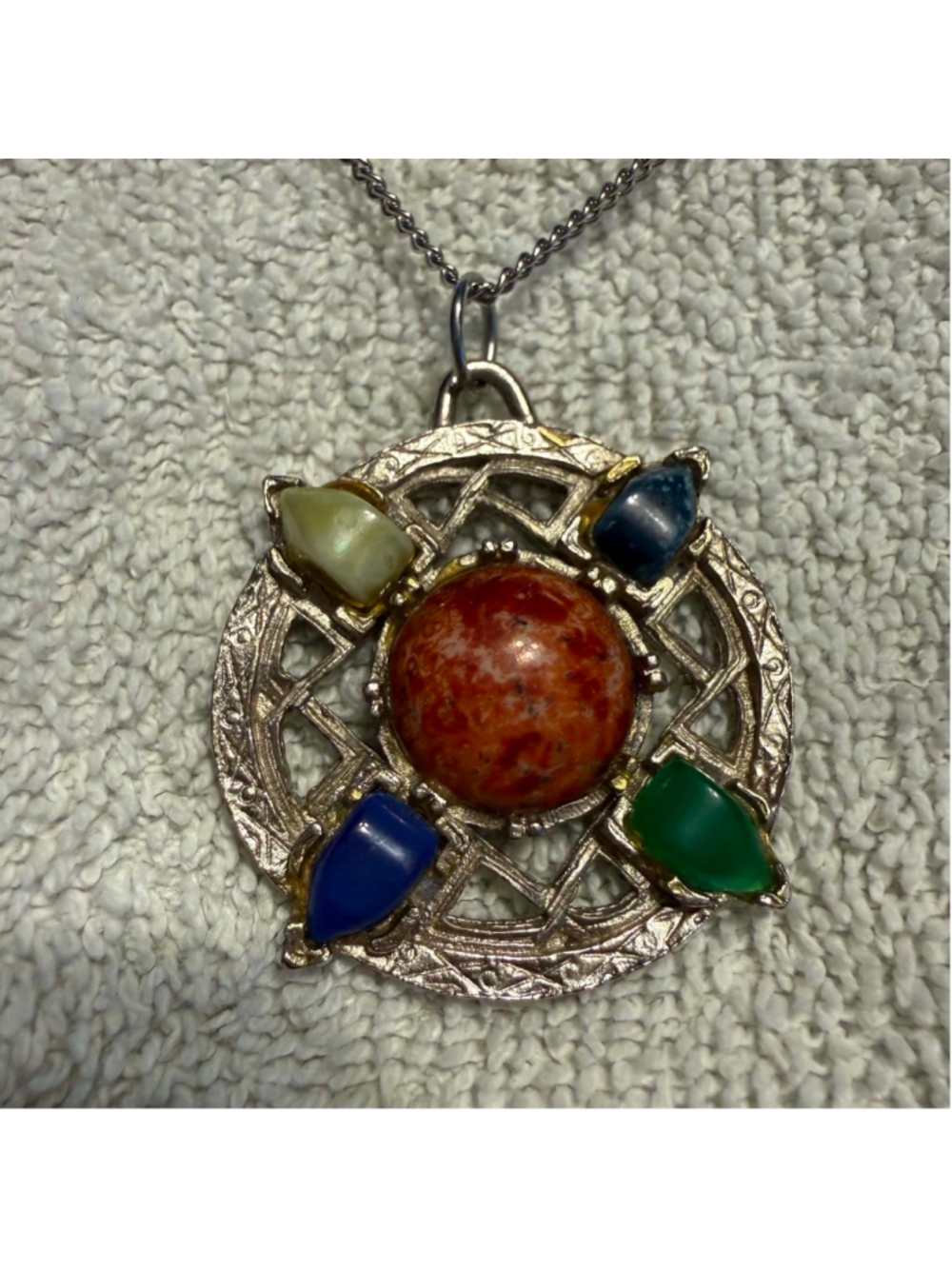 Vintage Celestial Multi-Stone Pendant Necklace Silver Tone Chain